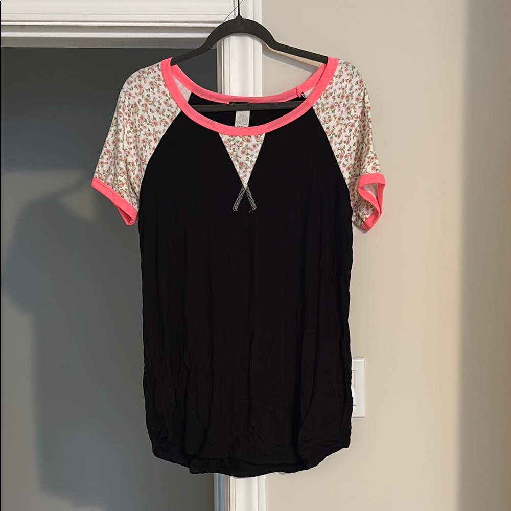 Floral Sleeve Black Top